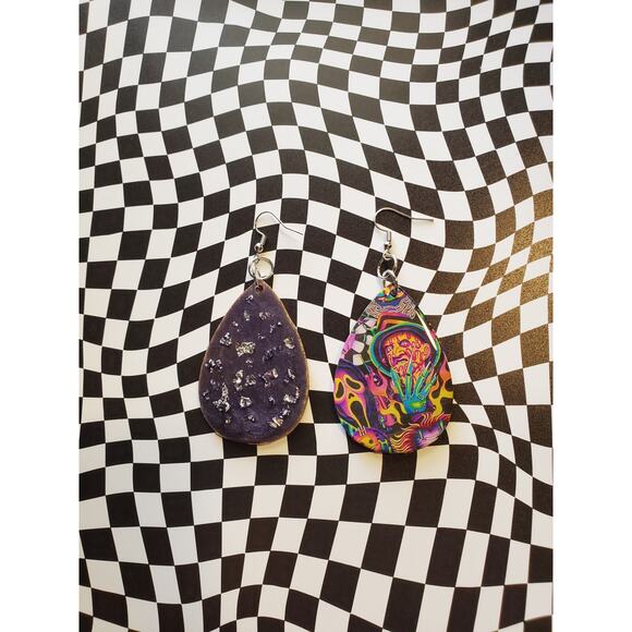 Handmade Unique Horror lover dangle large earrings. - Picture 3 of 4